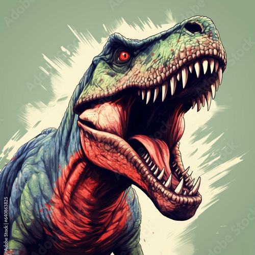 Roaring tyrannosaurus rex isolated on black background Dinosaur head vector color 3D illustration