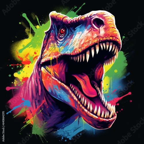 Roaring tyrannosaurus rex isolated on black background Dinosaur head vector color 3D illustration © Shihab
