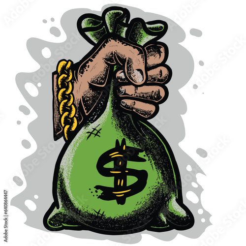 Money coin bag vector illustration, pay a bill, dollar, t-shirt design