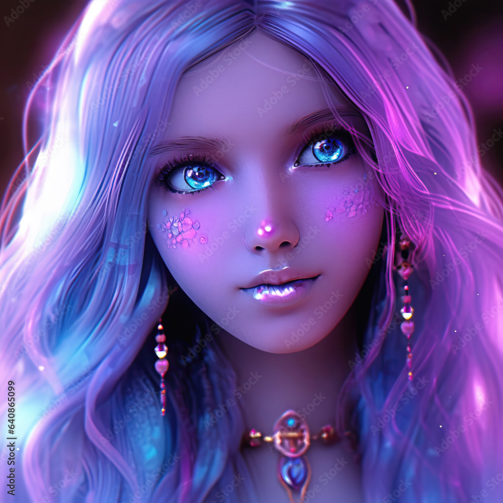Fantasy girl portrait in neon light Fantasy girl portrait in neon light