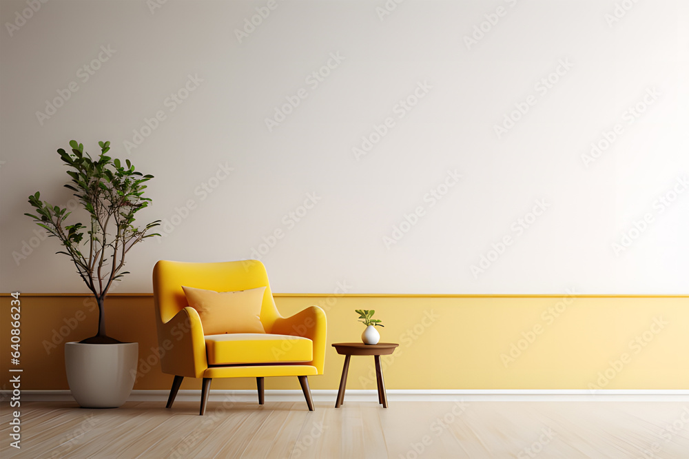 white room with yellow chair ai generative 