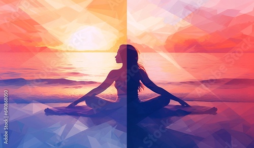 Woman meditating  generative ai image of female finding balance and releasing stress.