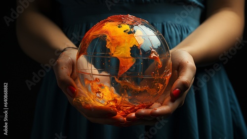 Climate emergency  the sphere represents our planet  it must be protected and everything is in our hands 
