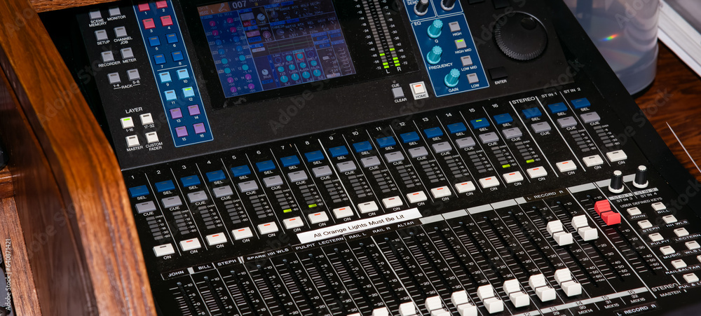 Audio Mixer system background with a shallow depth of field