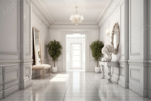 White modern classic style hall with pampas. photo
