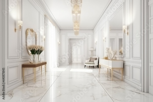 White modern classic style hall with pampas. photo