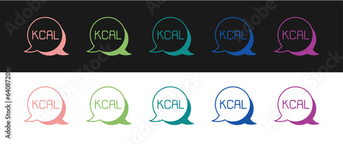 Set Kcal icon isolated on isolated on black and white background. Health food. Vector
