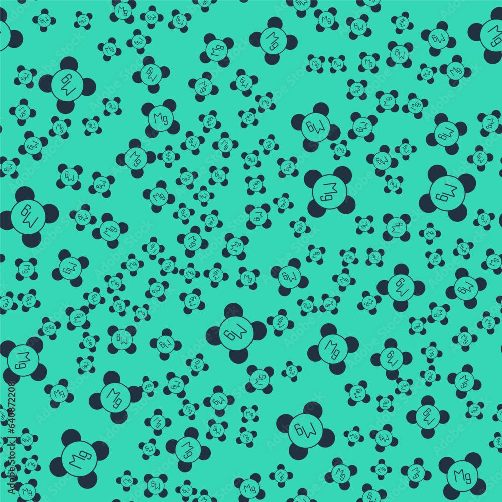 Black Magnesium chemical element icon isolated on isolated seamless pattern on green background. Vector Black Magnesium chemical element icon isolated on isolated seamless pattern on green background. Vector