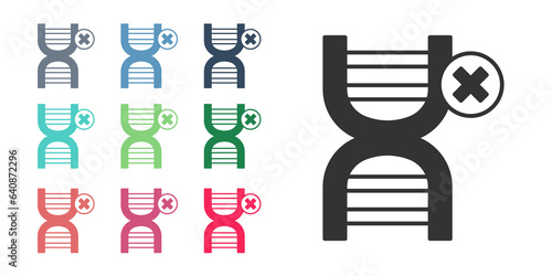 Black No GMO icon isolated on white background. Genetically modified organism acronym. Dna food modification. Set icons colorful. Vector