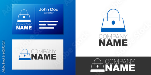 Logotype Handbag icon isolated on white background. Female handbag sign. Glamour casual baggage symbol. Logo design template element. Vector