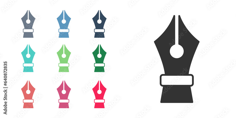 Black Fountain pen nib icon isolated on white background. Pen tool sign. Set icons colorful. Vector Black Fountain pen nib icon isolated on white background. Pen tool sign. Set icons colorful. Vector
