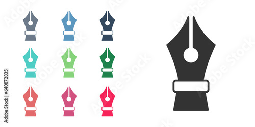 Black Fountain pen nib icon isolated on white background. Pen tool sign. Set icons colorful. Vector