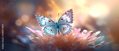 Butterfly on flower, generative ai beautiful nature background.