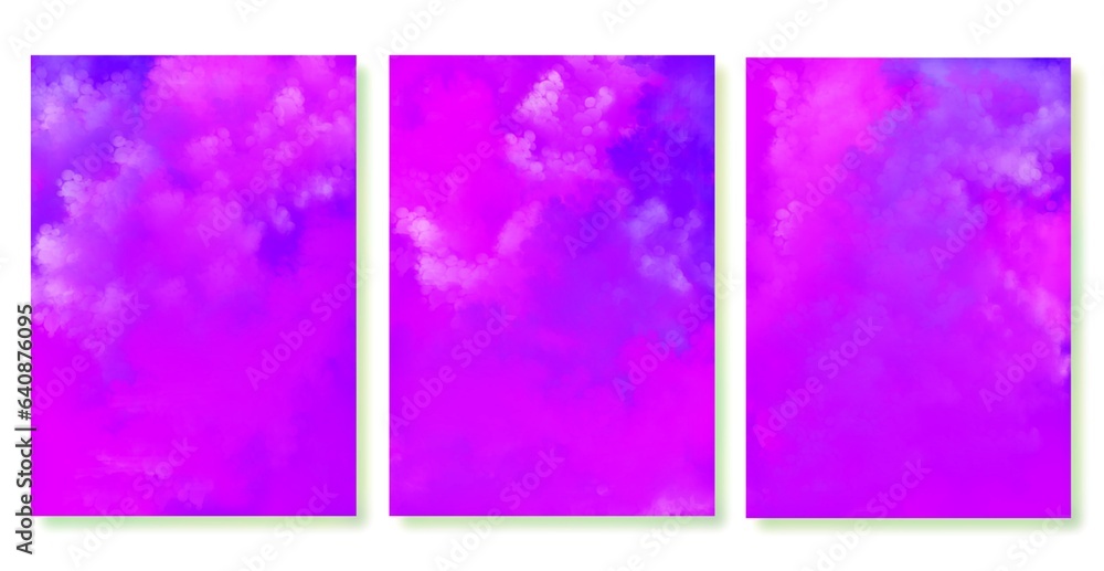  Gradient background set. Bright colorful colors. Simple modern design. Abstract illustration in purple pink blue colors 