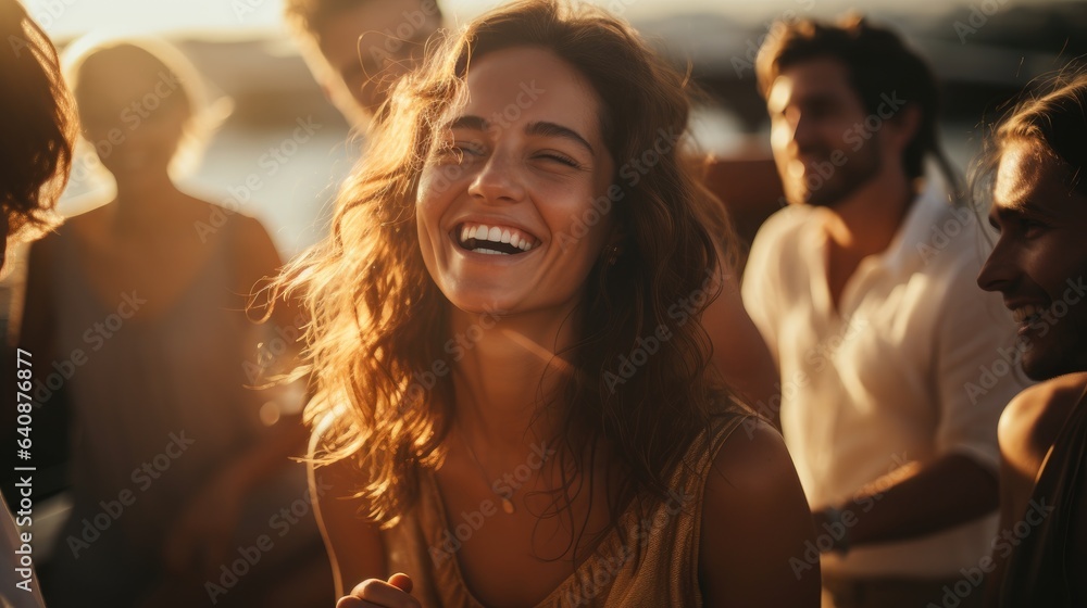A group of friends having fun and basking in the sun on the yacht deck. A group of friends having fun and basking in the sun on the yacht deck.