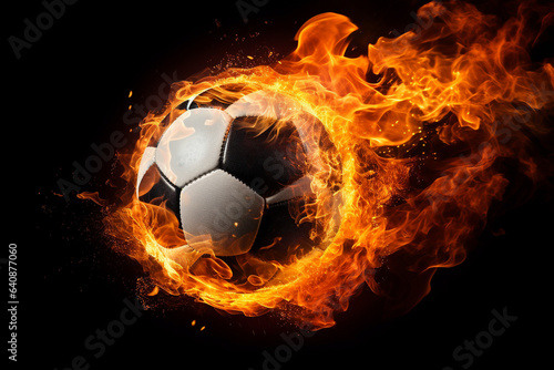 This striking image features a sport ball blazing with fire against a deep black backdrop, symbolizing the intensity and fervor of sports. © B & G Media