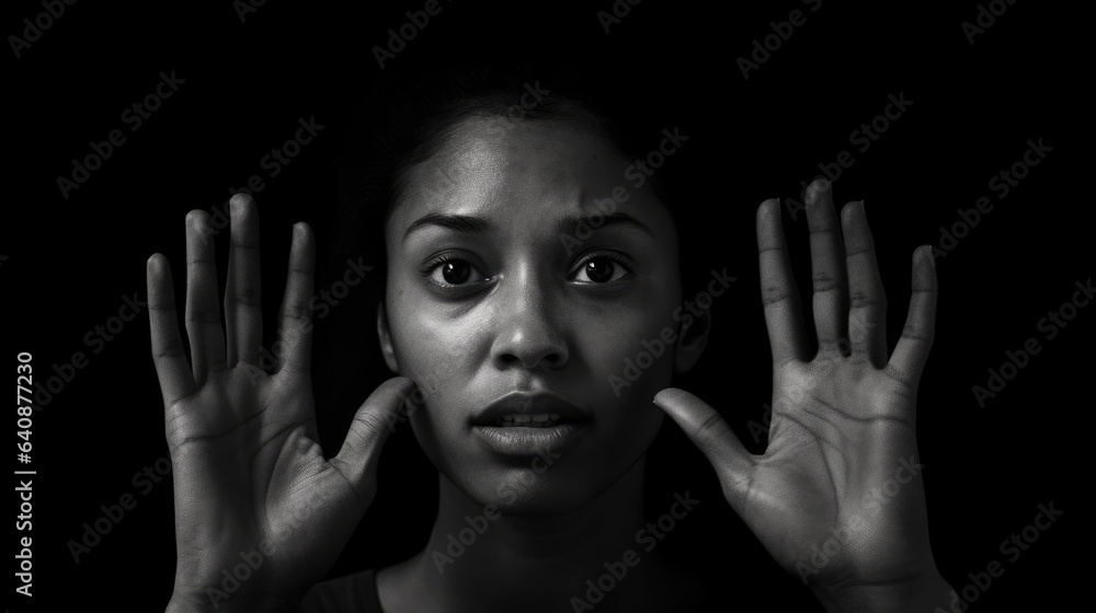 Moment of deaf person communicating using sign language on black background. Moment of deaf person communicating using sign language on black background.