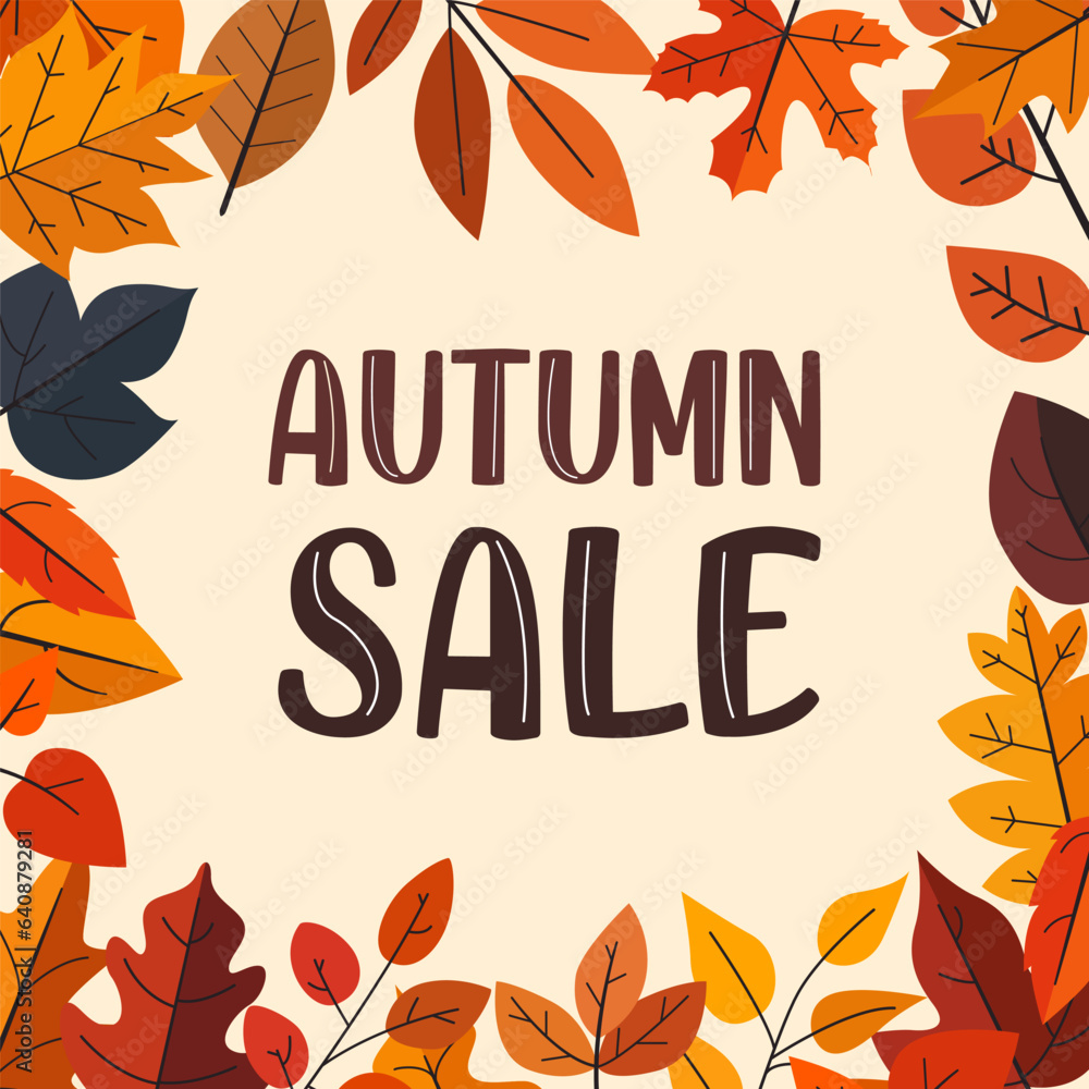 Autumn leaves. Vector square banner advertising for social networks autumn sale. Autumn season. Autumn vibes Autumn leaves. Vector square banner advertising for social networks autumn sale. Autumn season. Autumn vibes