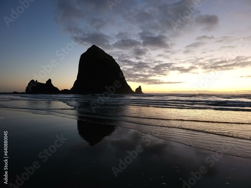 Haystack Rock Cloud Water Sky Afterglow Natural landscape