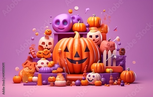 Halloween design 3D pumpkins and holiday decorations, generative ai.