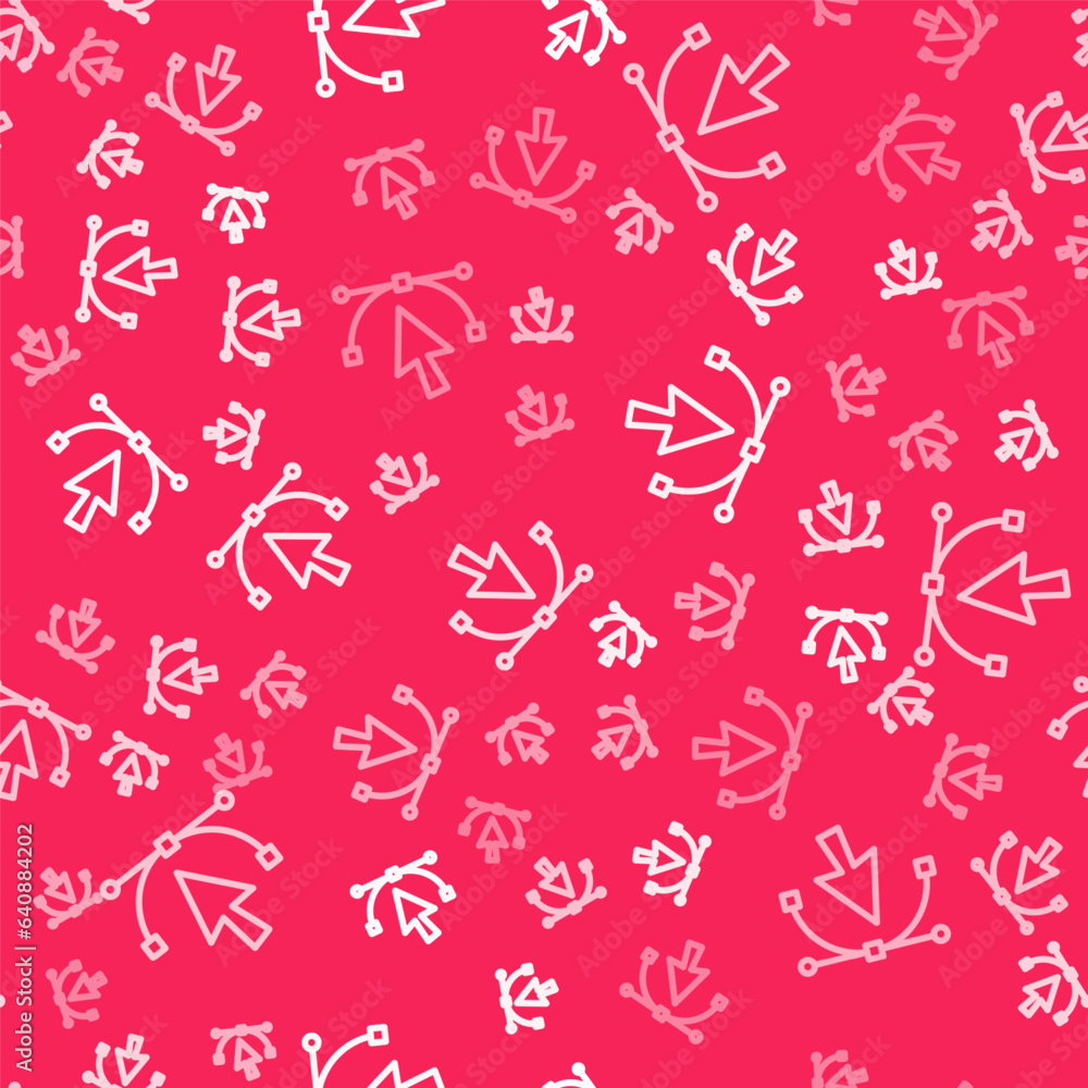 White line Bezier curve icon isolated seamless pattern on red background. Pen tool icon. Vector White line Bezier curve icon isolated seamless pattern on red background. Pen tool icon. Vector