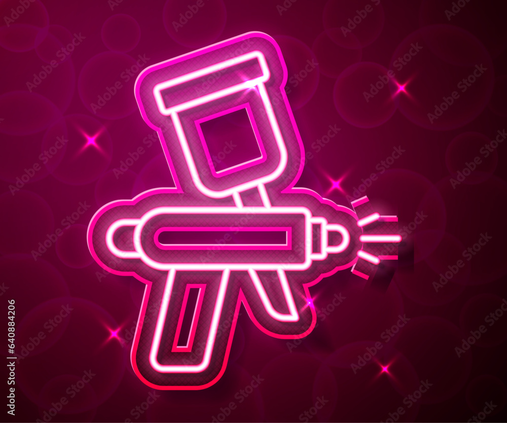 Glowing neon line Paint spray gun icon isolated on red background. Vector Glowing neon line Paint spray gun icon isolated on red background. Vector