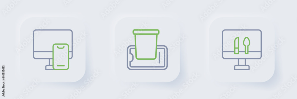 Set line Online ordering food, Food on mobile and icon. Vector Set line Online ordering food, Food on mobile and icon. Vector