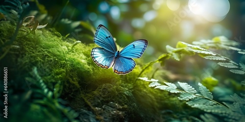 Butterfly on flower, generative ai beautiful nature background. © inspiretta