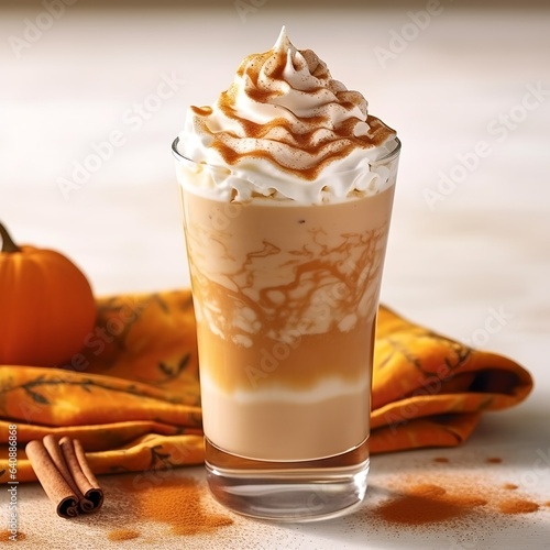 Pumpkin latte, generative ai picture of delicious autumn drink with traditional spices.