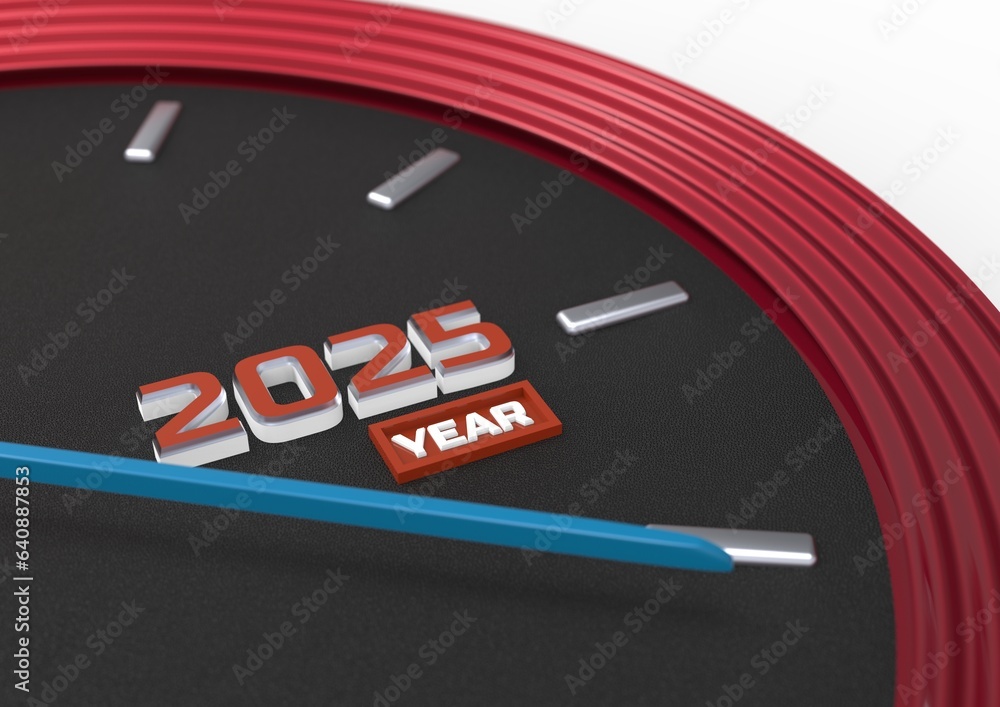 Clock face showing the new or current year 2025. The hour or minute