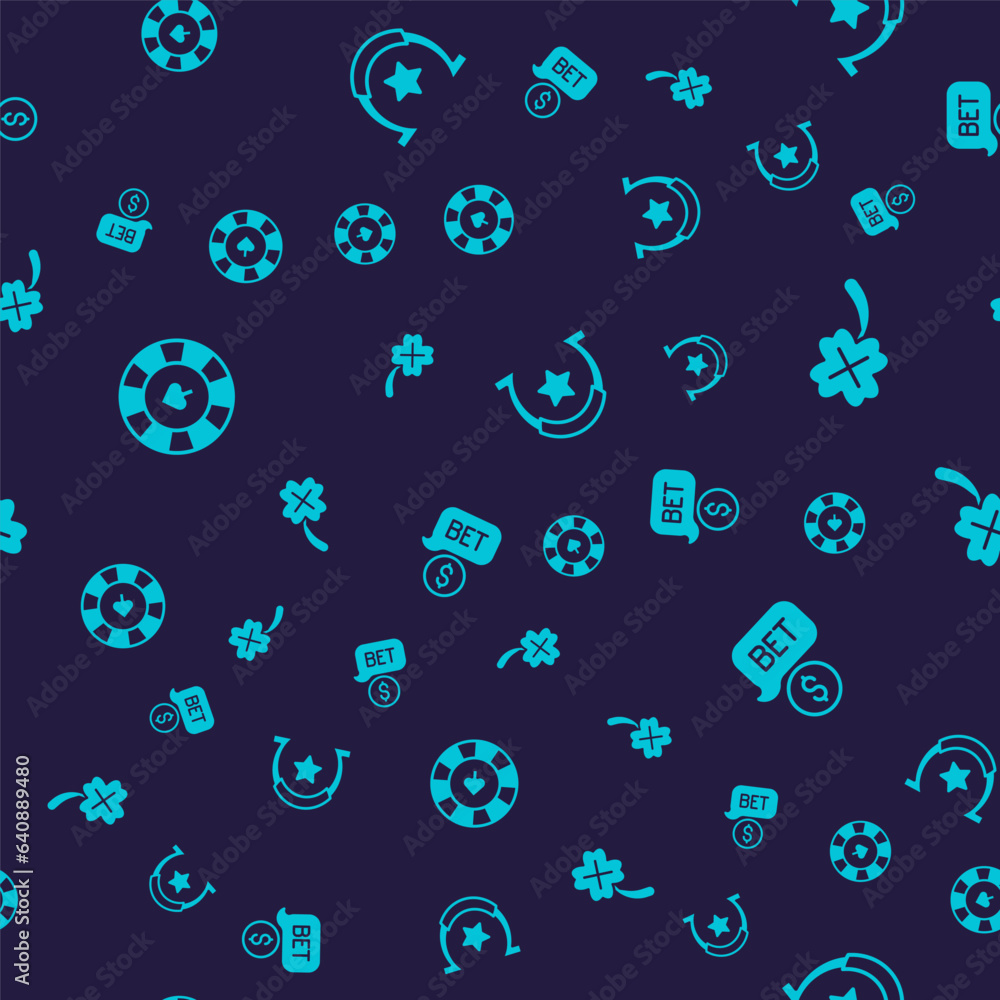 Set Casino chips, slot machine with clover, Horseshoe and dollar on seamless pattern. Vector Set Casino chips, slot machine with clover, Horseshoe and dollar on seamless pattern. Vector