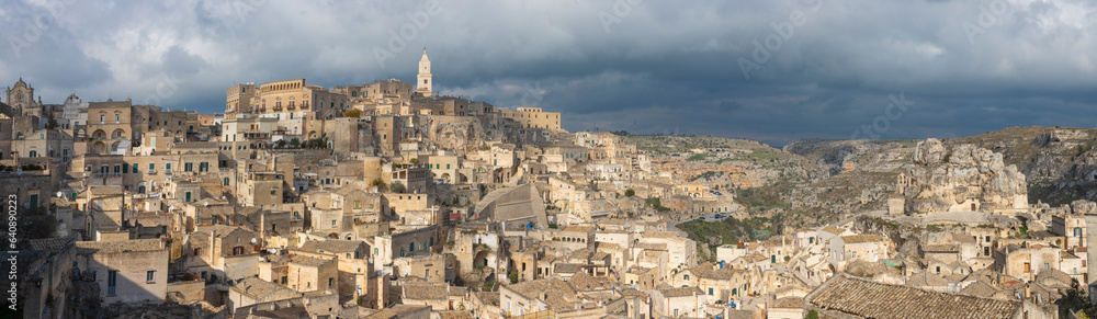 Matera - The cityscape  panorama in the evening light