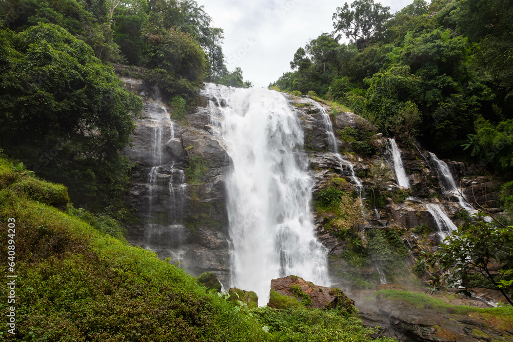 Wachirathan Waterfall in Doi Inthanon National Park, North Thailand. Powerful cascade surrounded by nature. Wachirathan Waterfall in Doi Inthanon National Park, North Thailand. Powerful cascade surrounded by nature.