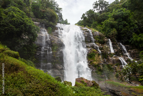 Wachirathan Waterfall in Doi Inthanon National Park, North Thailand. Powerful cascade surrounded by nature.