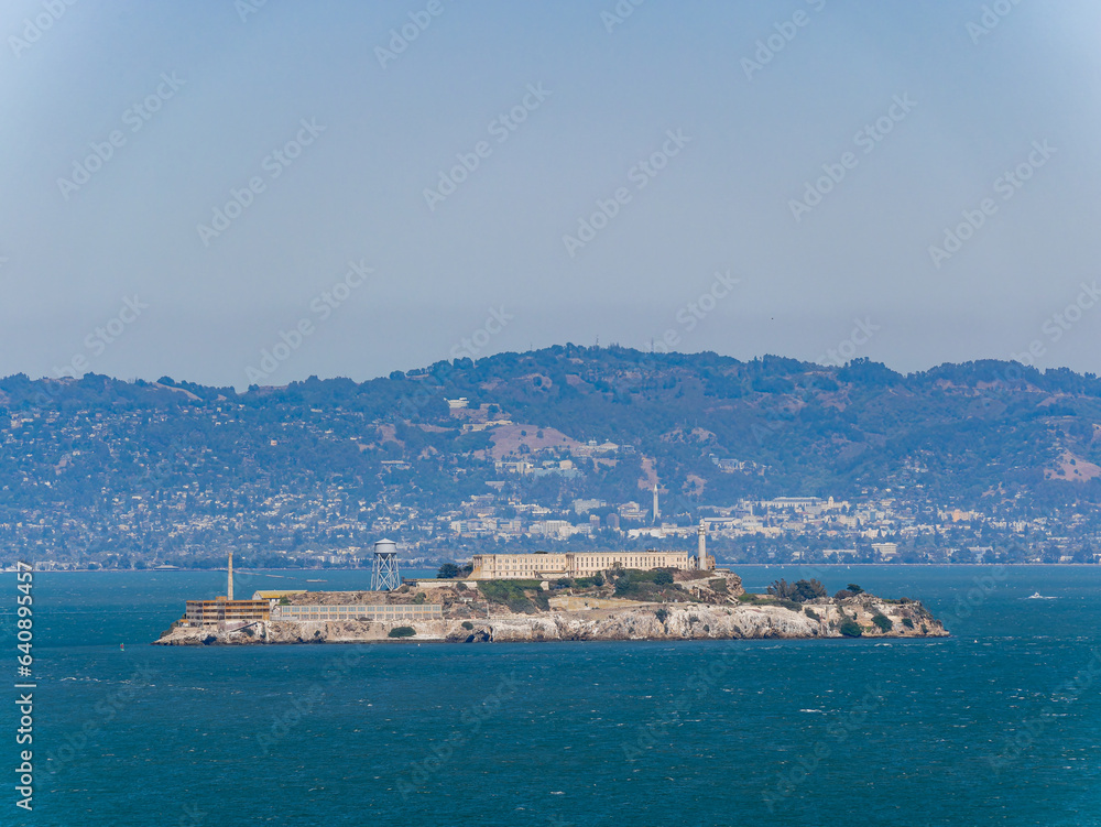 Sunny view of the building of Alcatraz Island