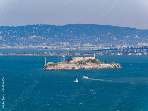 Sunny view of the building of Alcatraz Island
