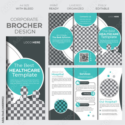 Modern Clinic, Healthcare, Medical Trifold Brochure Template. Medical Brochure Layout. Healthcare Flyer, Poster, Brochure, Editable flyer for a private clinic.