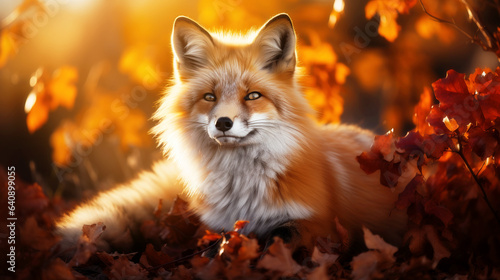 Portrait of a fox in autumn. Generative AI