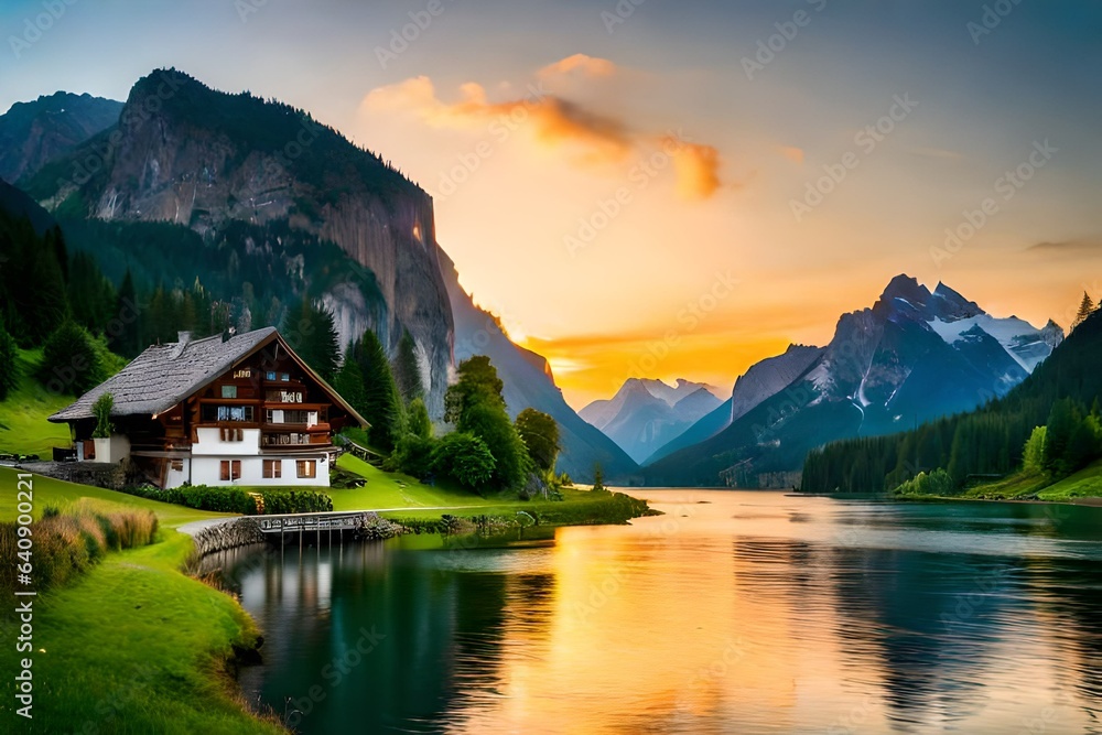 landscape with lake and mountains