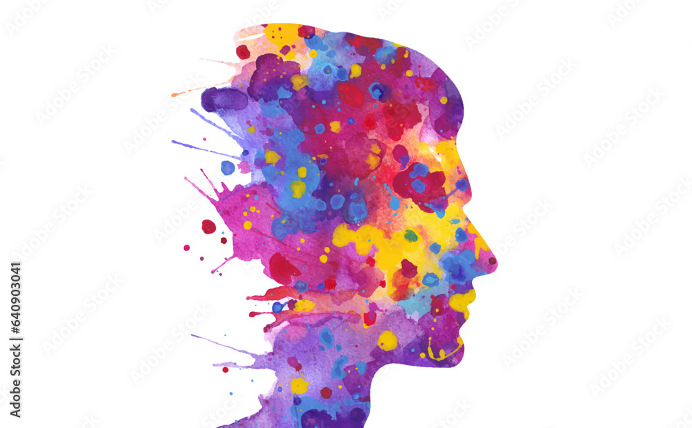 Mindfulness meditation, self-consciousness, focusing and releasing stress concept. Vector illustration of human head on space background