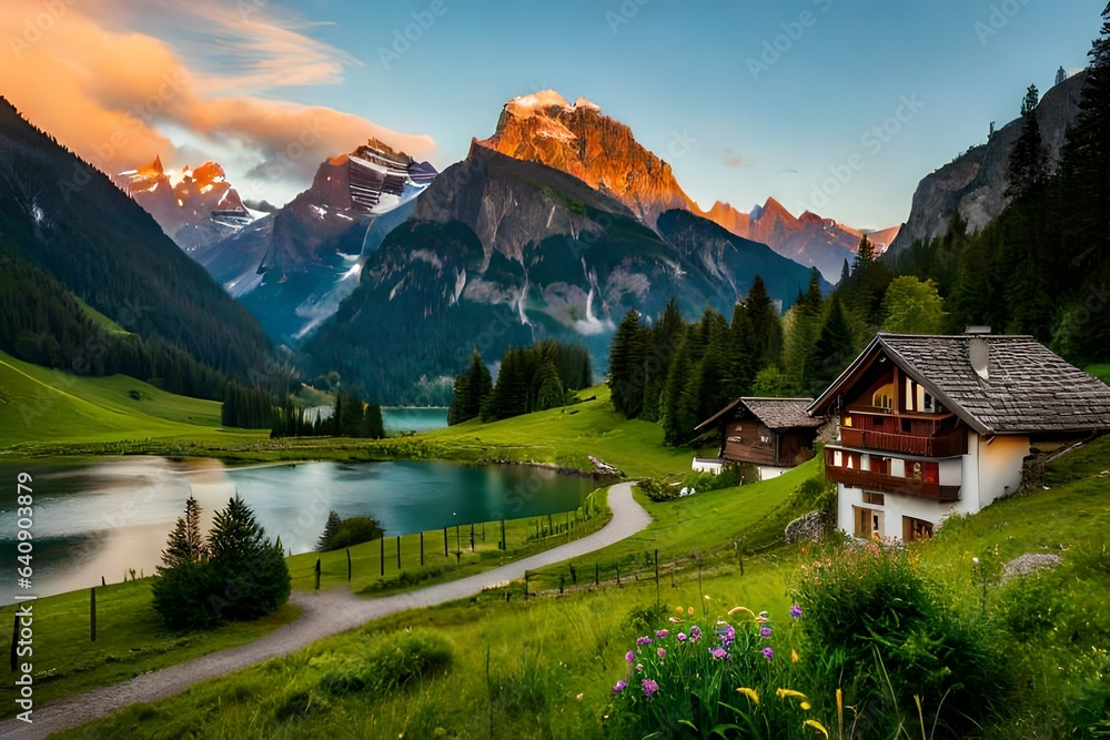 alpine landscape with lake