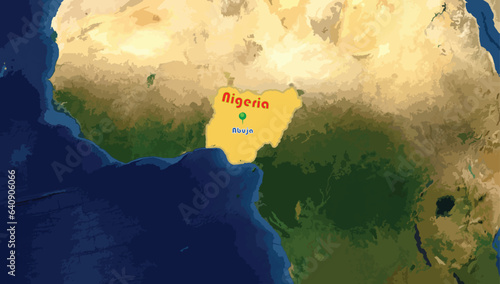 The Niger map and Niamey, its capital city on the world background. This western African country is landlocked. It is famous for the Air, Tenere Natural Reserves, the largest protected area in Africa photo