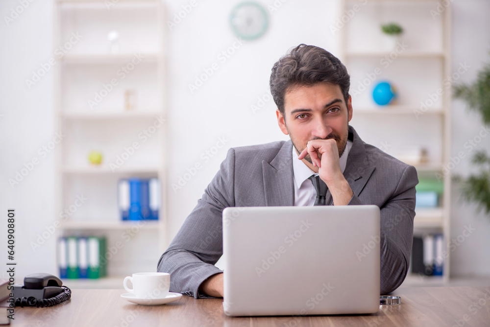 Young male employee working in the office Young male employee working in the office