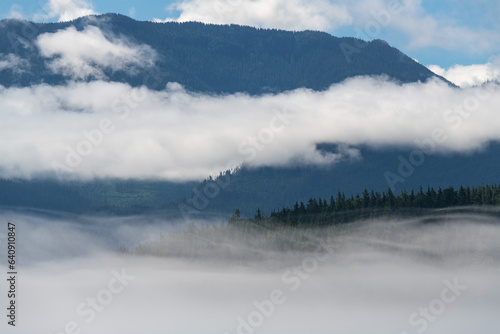 Morning mist in Telegraph Cove, Vancouver Island, British Columbia, Canada.