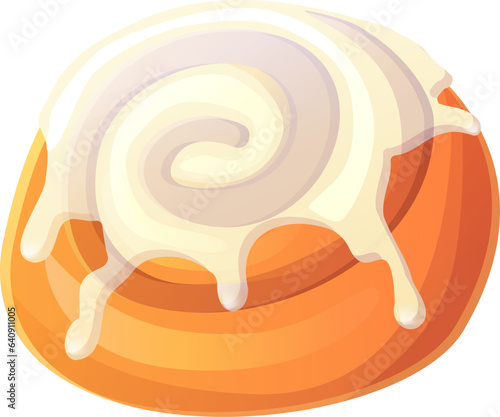 cinnamon bun with white icing illustration in cartoon style