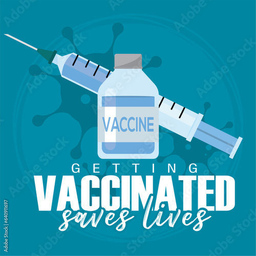 Isolated syringe and vaccine bottle Vaccines save lifes Vector