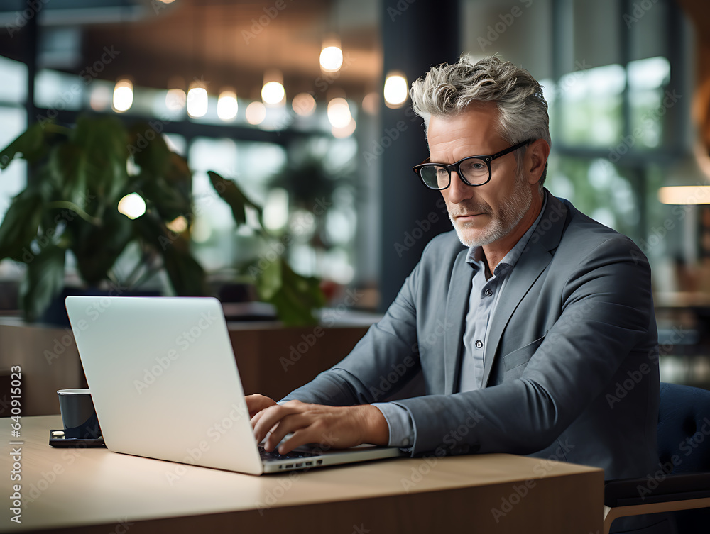 A man at work using a laptop in the office. AI generated. A man at work using a laptop in the office. AI generated.