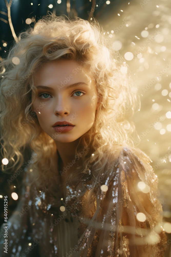 portrait of a woman/model/book character surrounded by magical ethereal light setting witchcraft in a fashion/beauty editorial magazine style film photography look - generative ai art