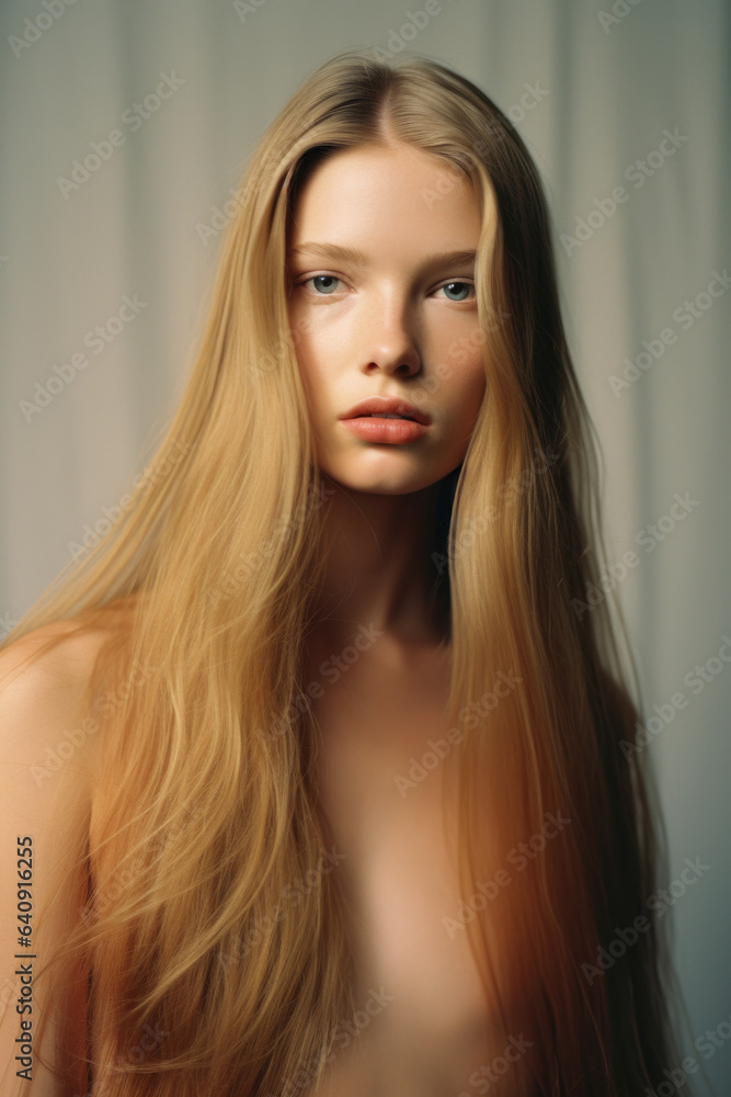 portrait of a woman/model/book character in a close up with long blonde red hair in a fashion/beauty editorial advertisement magazine style film photography look - generative ai art portrait of a woman/model/book character in a close up with long blonde red hair in a fashion/beauty editorial advertisement magazine style film photography look - generative ai art