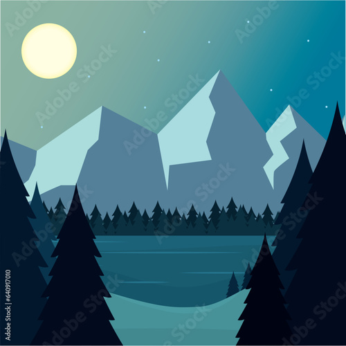 Colored natural landscape with trees Vector